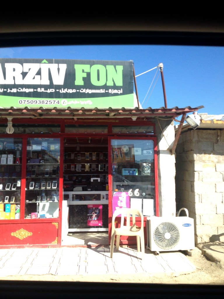 One of the many phone shops in Domiz refugee camp.